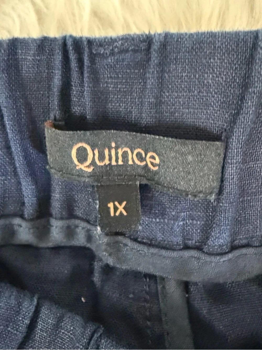 Quince 100% Linen Pull On Crop Pants Navy Blue 1X Wide Leg Pockets
